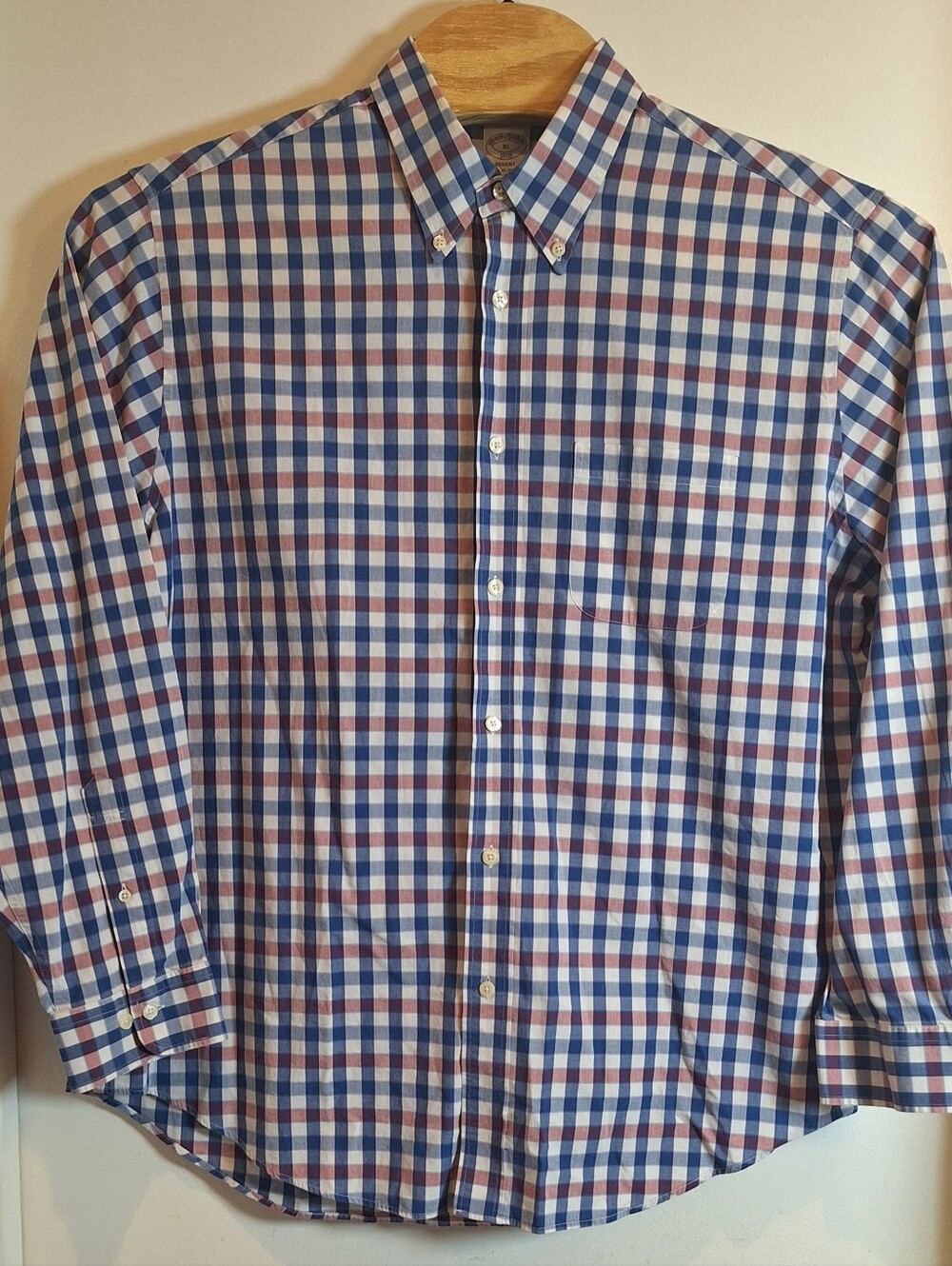 Brooks Brothers 1818 Regent Size XL  Red White Blue Plaid Button‎ Down Long...